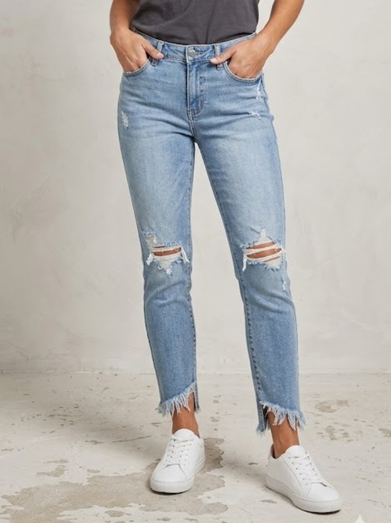 STS Blue Denim - STS Blue Morgan Tomboy Rae Hem Distressed Crop Skinny Jeans Light Wash Size 26